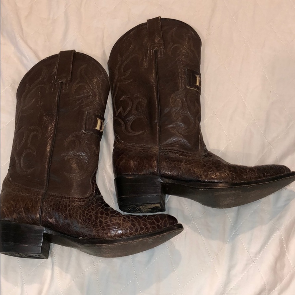 Brown leather alligator boots